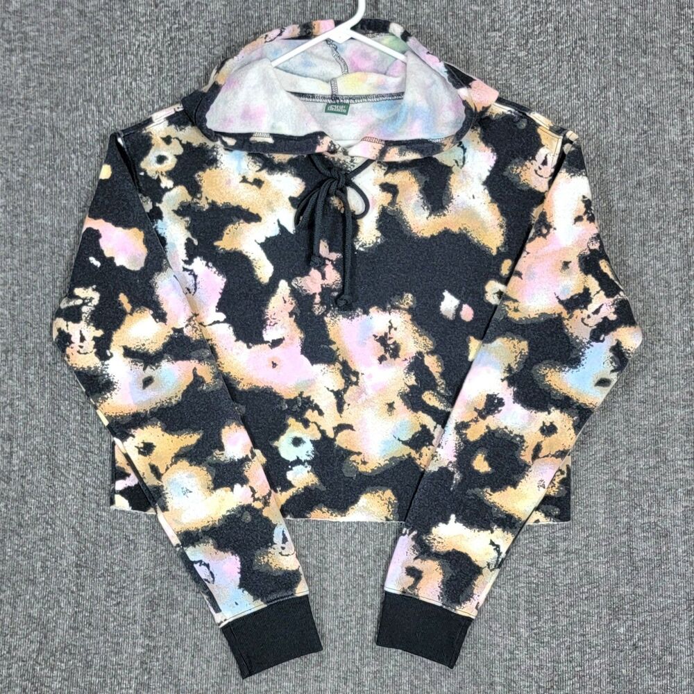 Wild Fable Hoodie Womens S - M Black Tie Dye Crop Top Fleece Pullover Sweatshirt